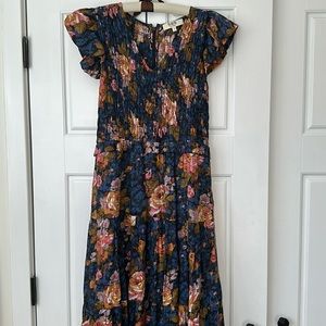 Sea NY Esme Floral dress. Women’s 2 navy multi smocked flutter sleeve
